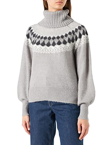 Pieces Women's PCMAVA LS Rollneck Knit BC Pullover, Alloy/Pattern:Dark Grey Melange-Cloud Dancer, M von PIECES