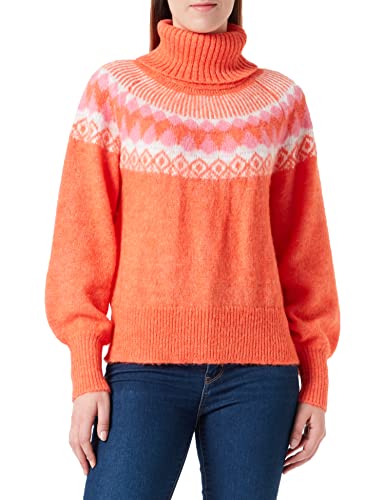 Pieces Women's PCMAVA LS Rollneck Knit BC Pullover, Tangerine Tango/Pattern:Morning Glory-Cloud Dancer, S Pieces Women's PCMAVA LS Rollneck Knit BC Pullover, Tangerine Tango/Pattern:Morning Glory-Cloud Dancer, S von PIECES