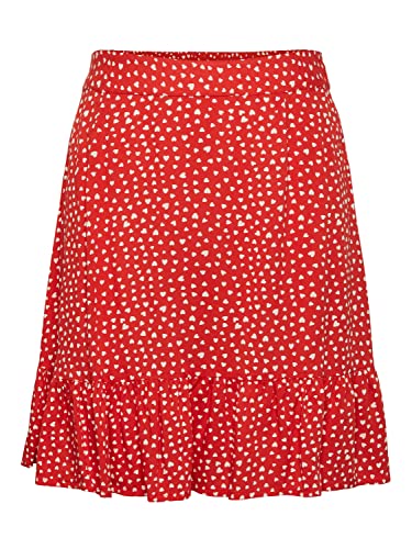 Pieces Women's PCNYA HW Skirt BF BC Rock, Poppy Red/AOP:Hearts, L von PIECES