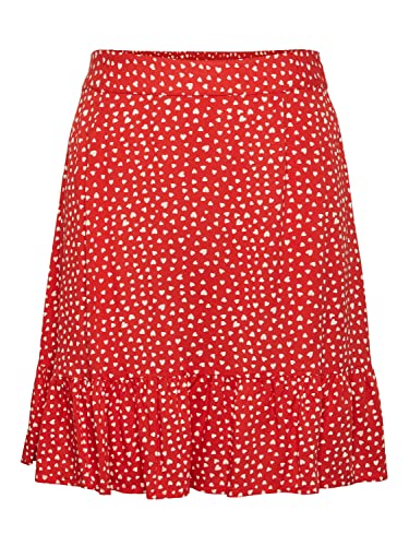 Pieces Women's PCNYA HW Skirt BF BC Rock, Poppy Red/AOP:Hearts, XL von PIECES