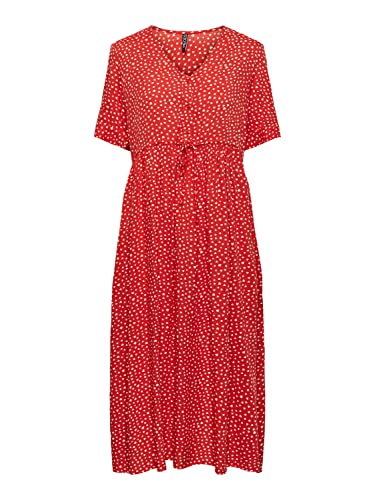 Pieces Women's PCNYA SS MIDI Dress BF BC Kleid, Poppy Red/AOP:Hearts, M von PIECES