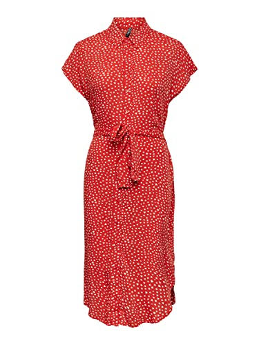 Pieces Women's PCNYA SS Shirt Dress BC Kleid, Poppy Red/AOP:Hearts, S von PIECES