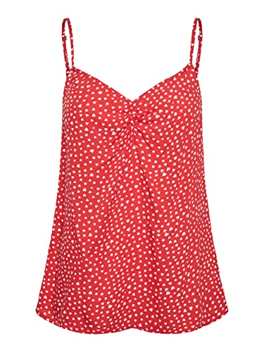 Pieces Women's PCNYA Slip ROUCING BC Top, Poppy Red/AOP:Hearts, L von PIECES