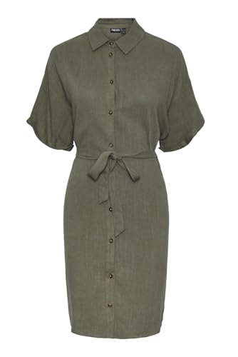 PIECES Damen Pcvinsty Ss Linen Shirt Dress Noos, Deep Lichen Green, M von PIECES