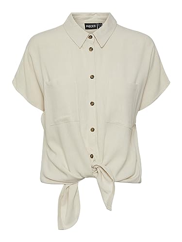 PIECES Damen Pcvinsty Ss Linen Tie Shirt Noos, Birch, M von PIECES