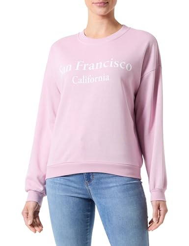 PIECES Women's Pcfreya Ls Oversize Sweat Sweatshirt, Dawn Pink/Print:Bright White, Small von PIECES