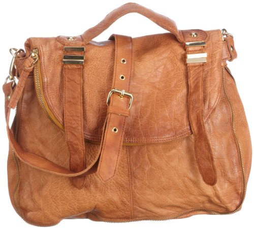 PIECES ZALKO Leather Bag 17038136, Damen Schultertaschen, Braun (Cognac.), 35x29x7 cm (B x H x T) von PIECES