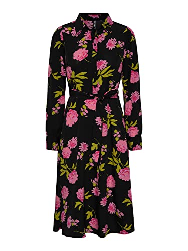 Pieces Damen Pcbine Hember Shirt Dress Bc Kleid, Black/AOP:Big Flower, S EU von PIECES