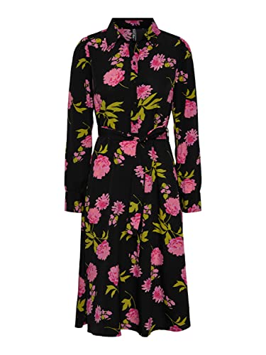 Pieces Damen Pcbine Hember Shirt Dress Bc Kleid, Black/AOP:Big Flower, XS EU von PIECES