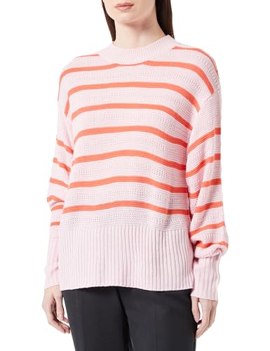 Pieces Damen Pcjovala O-Neck Knit D2d Strickpullover, Pink Lady/Stripes:hot Coral, M EU von PIECES