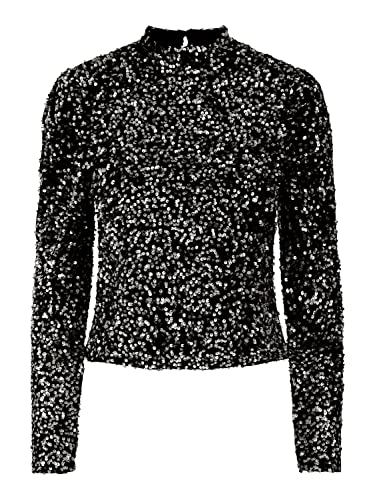 Pieces Damen Pckam Top Langarmshirt, Black/Detail:Silver, L EU von PIECES