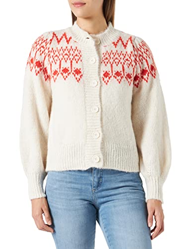 Pieces Damen Pcnyla Ls Knit Bc Cardigan, Antique White/Detail:Tangerine Tango, M EU von PIECES