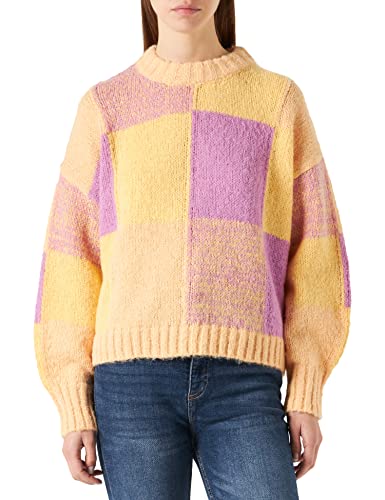 Pieces Women's PCMEYSA LS O-Neck Knit BC Pullover, Desert Mist/Checks:Flax-Violet, M von PIECES