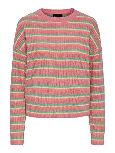 Pieces Women's PCBINA LS O-Neck Knit BC Strickpullover, Absinthe Green/Stripes:CDAN-DESF-MRNG, L von PIECES