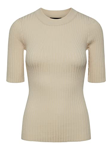 Pieces Women's PCCRISTA 2/4 O-Neck Knit NOOS BC T-Shirt, Birch, L von PIECES