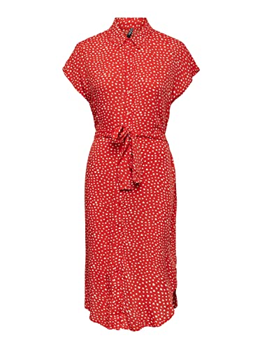 Pieces Women's PCNYA SS Shirt Dress BC Kleid, Poppy Red/AOP:Hearts, L von PIECES
