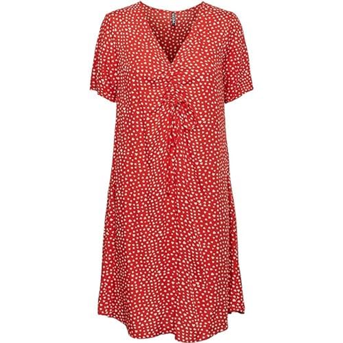 Pieces Women's PCNYA SS V-Neck Short Dress BC Kleid, Poppy Red/AOP:Hearts, XL von PIECES