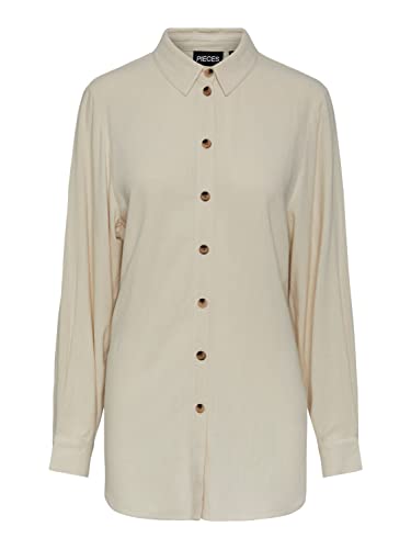 Pieces Women's PCVINSTY LS Oversize Linen Shirt Hemd, Birch, M von PIECES