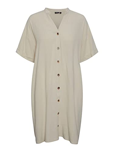Pieces Women's PCVINSTY SS Linen Shirt Dress Kleid, Birch, M von PIECES