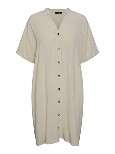 Pieces Women's PCVINSTY SS Linen Shirt Dress Kleid, Birch, XS von PIECES