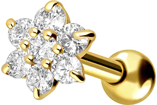 PIERCINGLINE 750er Gold Ohrpiercing 18 KARAT KRISTALL BLUME Piercing Ohr Stecker Gelbgold von PIERCINGLINE