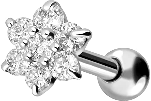 PIERCINGLINE 750er Gold Ohrpiercing 18 KARAT KRISTALL BLUME Piercing Ohr Stecker Weißgold von PIERCINGLINE