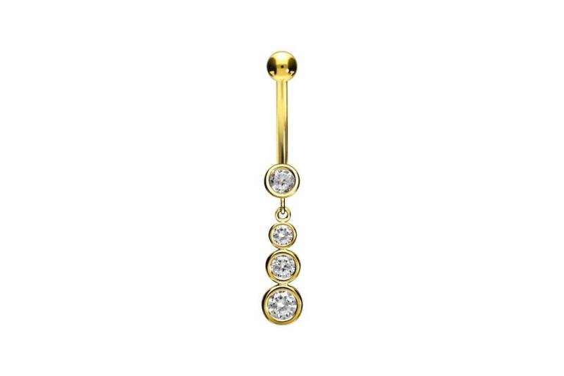 PIERCINGLINE Bauchnabelpiercing 18 Karat Gold Bananabell 4 KRISTALLE (Bananabells) von PIERCINGLINE