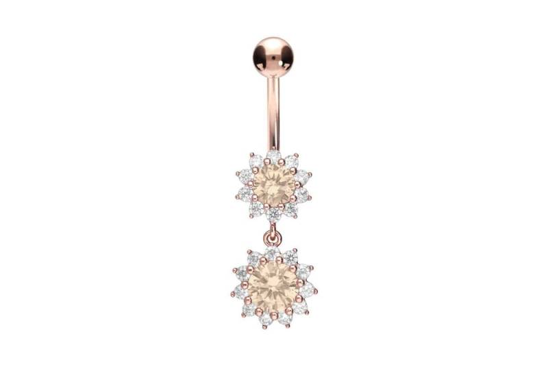 PIERCINGLINE Bauchnabelpiercing Chirurgenstahl Bananabell 2 KRISTALLBLUMEN (Bananabells, 1-tlg) von PIERCINGLINE