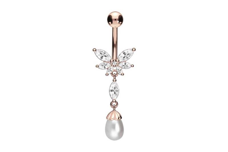 PIERCINGLINE Bauchnabelpiercing Chirurgenstahl Bananabell SCHMETTERLING + SYNTHETISCHE PERLE (Bananabells, 1-tlg) von PIERCINGLINE