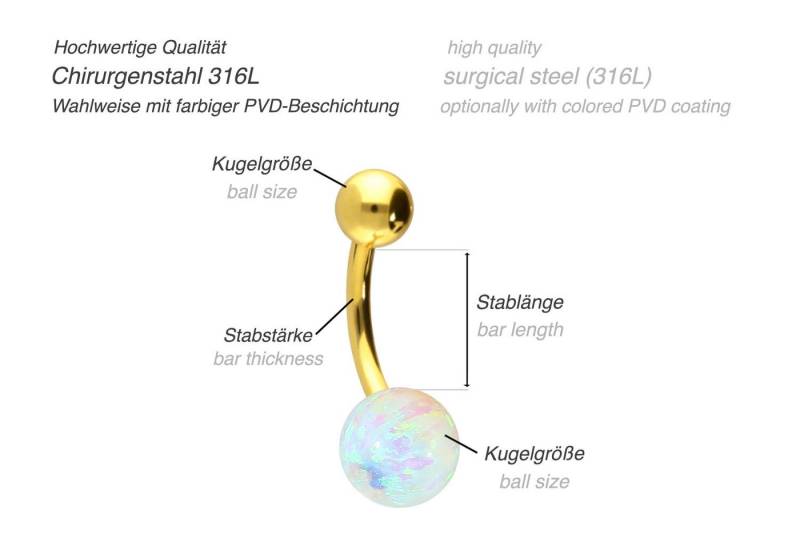 PIERCINGLINE Bauchnabelpiercing Chirurgenstahl Bananabell SYNTHETISCHER OPAL + CHIRURGENSTAHL-KUGEL (Bananabells / 1 Stk) von PIERCINGLINE