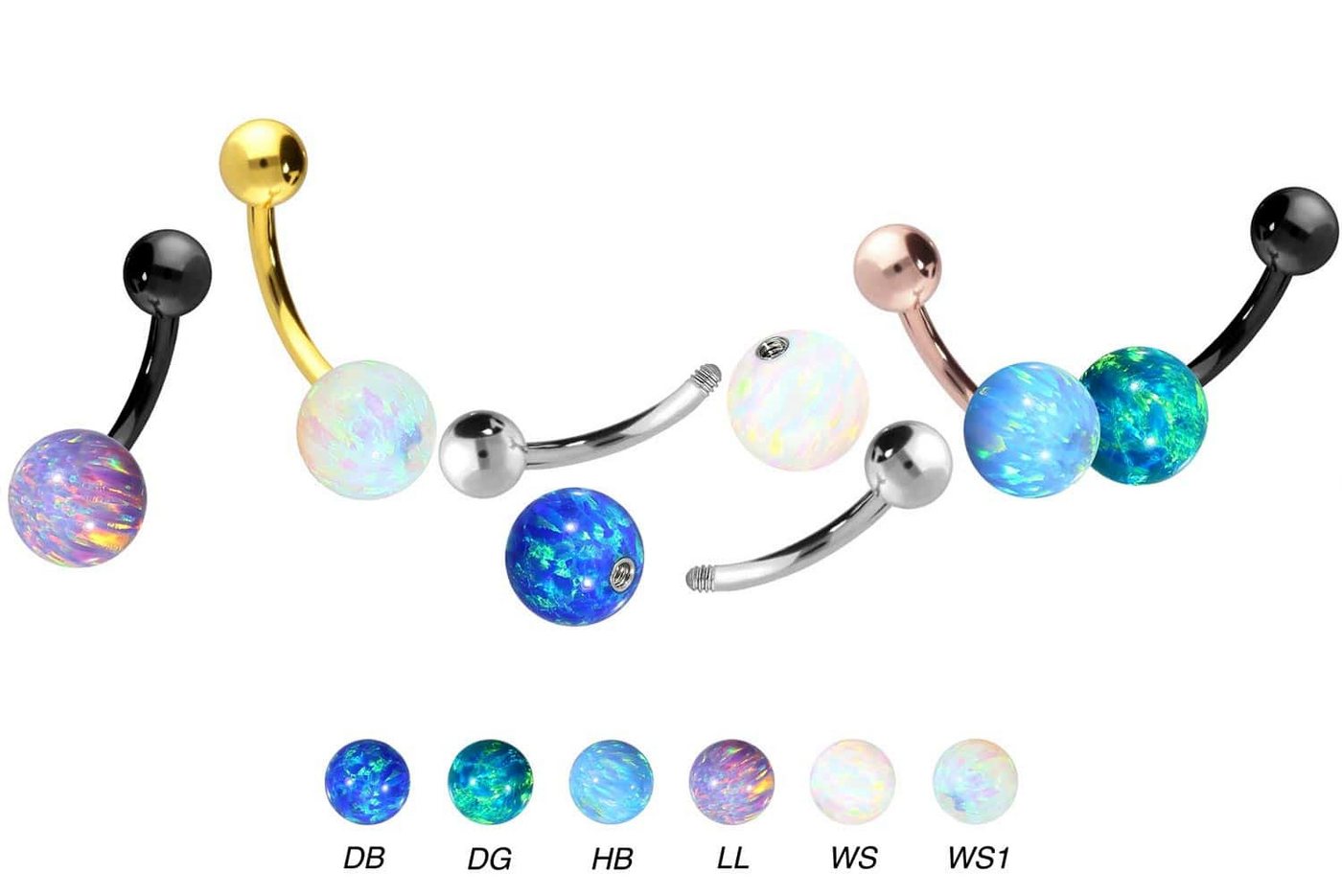 PIERCINGLINE Bauchnabelpiercing Chirurgenstahl Bananabell SYNTHETISCHER OPAL + CHIRURGENSTAHL-KUGEL (Bananabells / 1 Stk) von PIERCINGLINE