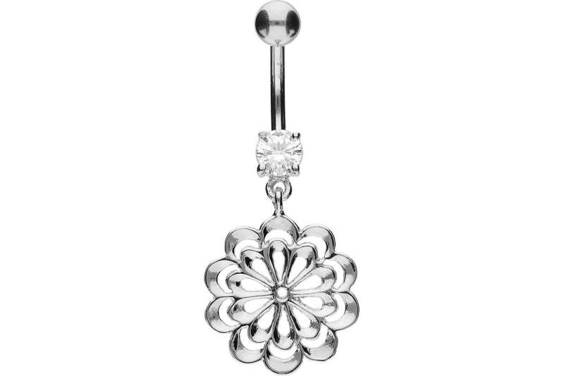 PIERCINGLINE Bauchnabelpiercing Titan Bananabell mit 925er Silber-Design BLUME (Bananabells / 1 Stk) von PIERCINGLINE