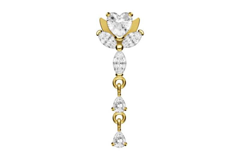 PIERCINGLINE Bauchnabelpiercing Titan Bananabell mit 925er Silber-Design LOTUSBLÜTE + KRISTALLE (Bananabells, 1-tlg) von PIERCINGLINE