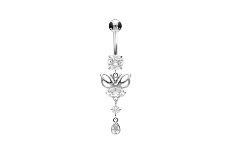 PIERCINGLINE Bauchnabelpiercing Titan Bananabell mit Innengewinde SCHMETTERLING + KRISTALLE (Bananabells, 1-tlg) von PIERCINGLINE