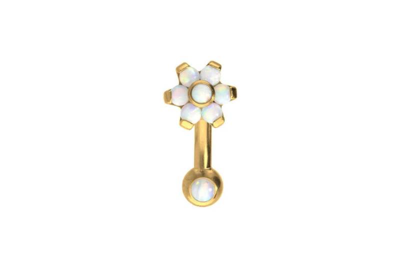 PIERCINGLINE Bauchnabelpiercing Titan Banane mit Push Fit BLUME MIT 7 SYNTHETISCHEN OPALEN + OPALKUGEL (Bananen / 1 Stk) von PIERCINGLINE