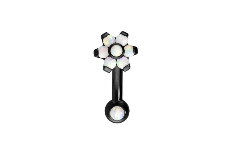 PIERCINGLINE Bauchnabelpiercing Titan Banane mit Push Fit BLUME MIT 7 SYNTHETISCHEN OPALEN + OPALKUGEL (Bananen / 1 Stk) von PIERCINGLINE