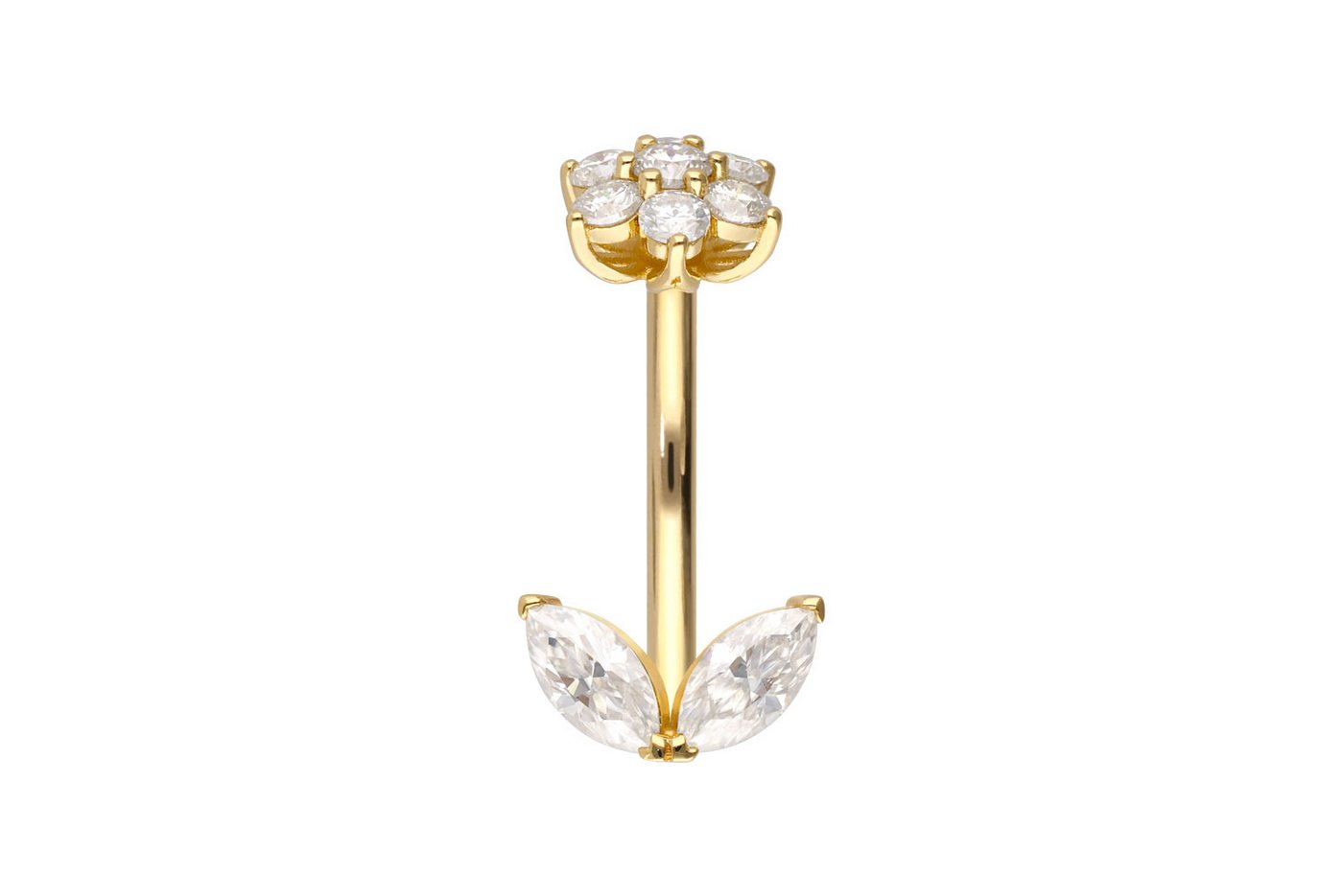 PIERCINGLINE Bauchnabelpiercing 14/18 Karat Gold Bananabell MOISSANIT-BLUME (Bananabells, 1-tlg) von PIERCINGLINE