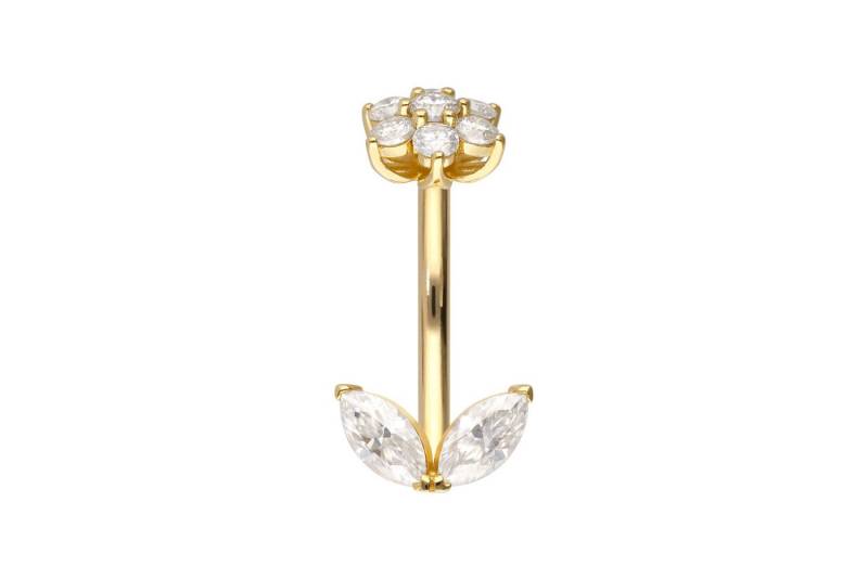 PIERCINGLINE Bauchnabelpiercing 14/18 Karat Gold Bananabell MOISSANIT-BLUME (Bananabells, 1-tlg) von PIERCINGLINE
