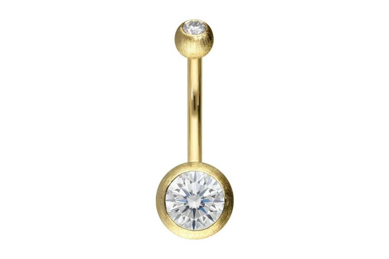 PIERCINGLINE Bauchnabelpiercing 18 Karat Gold Bananabell 2 MOISSANITE + DIAMANTOPTIK (Bananabells, 1-tlg) von PIERCINGLINE