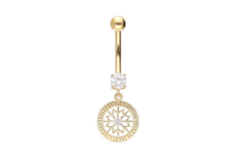 PIERCINGLINE Bauchnabelpiercing 18 Karat Gold Bananabell MOISSANIT + STERN (Bananabells, 1-tlg) von PIERCINGLINE
