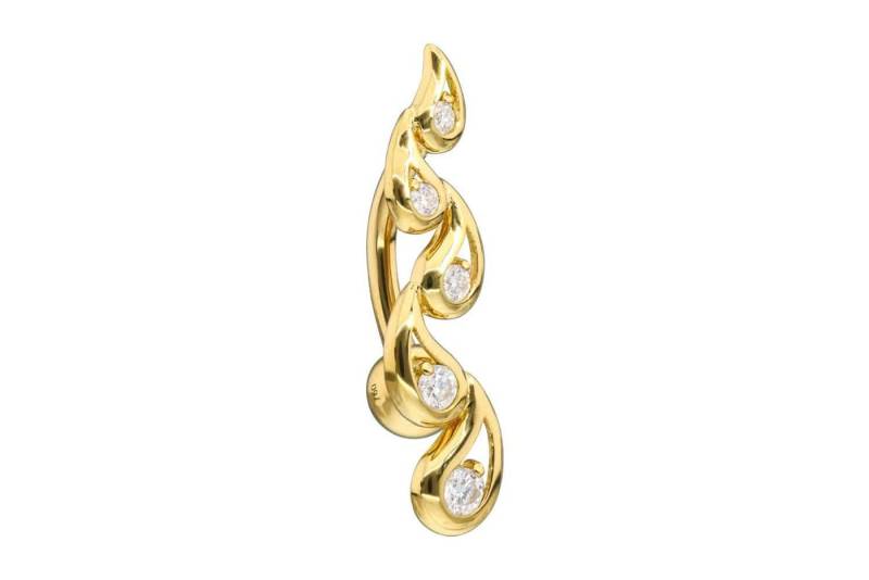 PIERCINGLINE Bauchnabelpiercing 18 Karat Gold Bananabell MOISSANITE + ORIENTALISCHES DESIGN (Bananabells / 1 Stk) von PIERCINGLINE