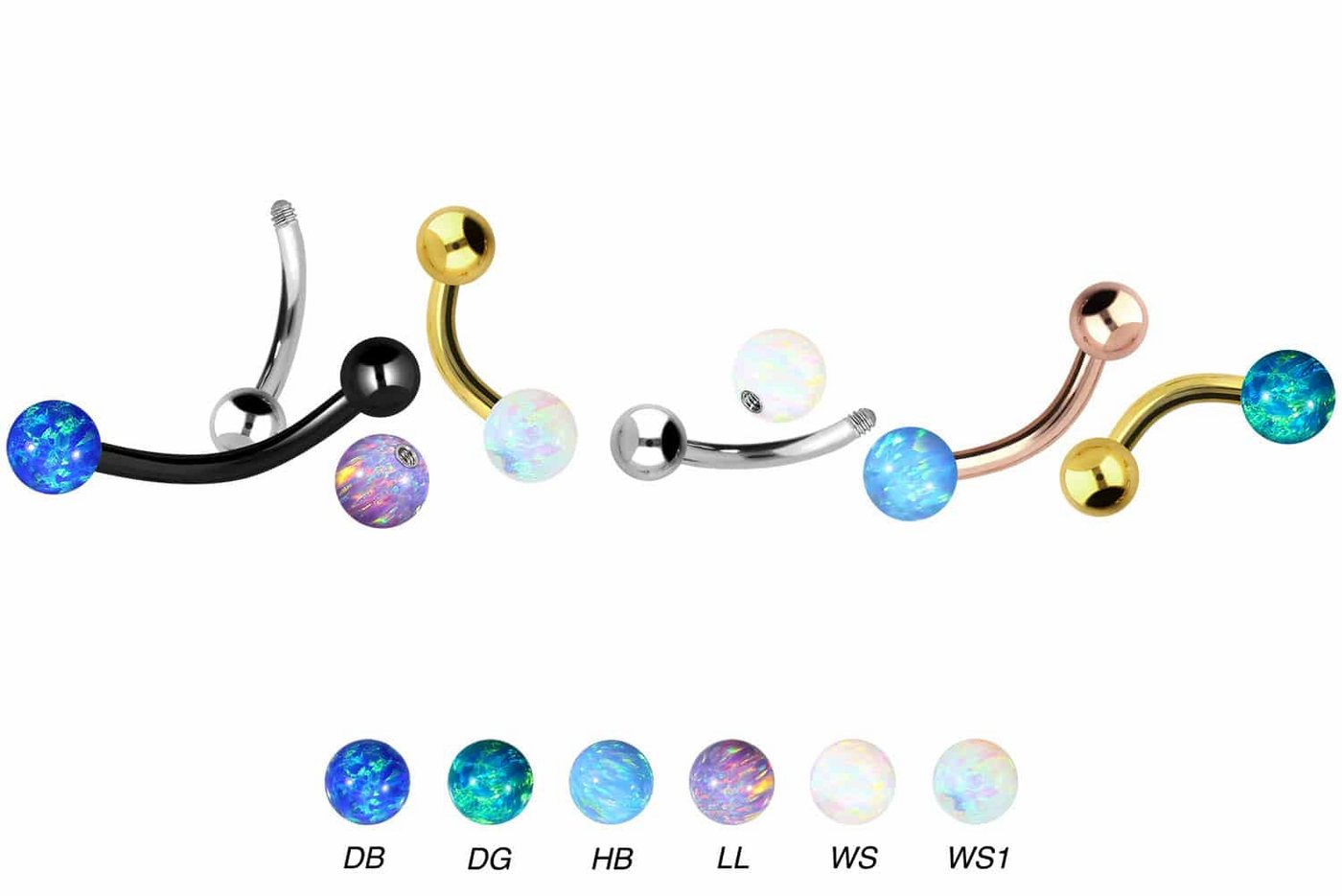 PIERCINGLINE Bauchnabelpiercing Chirurgenstahl Mini Bananabell SYNTHETISCHER OPAL + (Bananabells / 1 Stk) von PIERCINGLINE