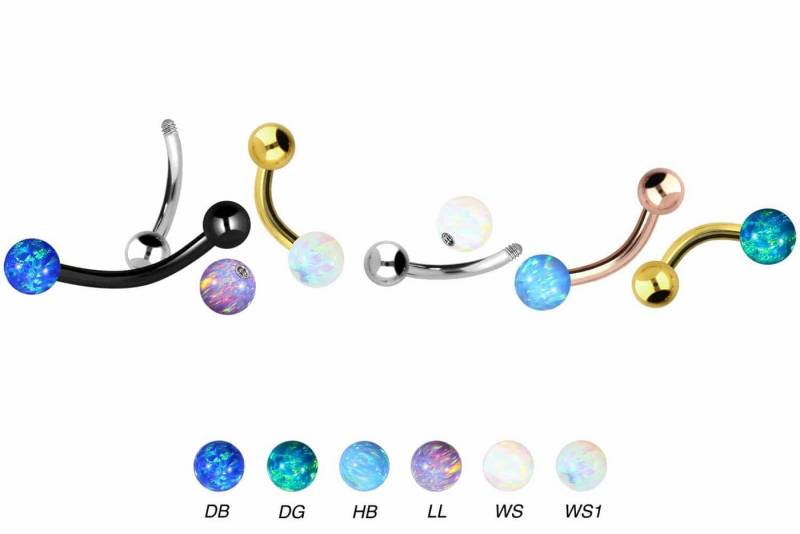 PIERCINGLINE Bauchnabelpiercing Chirurgenstahl Mini Bananabell SYNTHETISCHER OPAL + (Bananabells / 1 Stk) von PIERCINGLINE