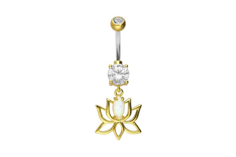 PIERCINGLINE Bauchnabelpiercing Titan Bananabell mit 925er Silber-Design LOTUSBLÜTE + SYNTHETISCHER (Bananabells, 1-tlg) von PIERCINGLINE