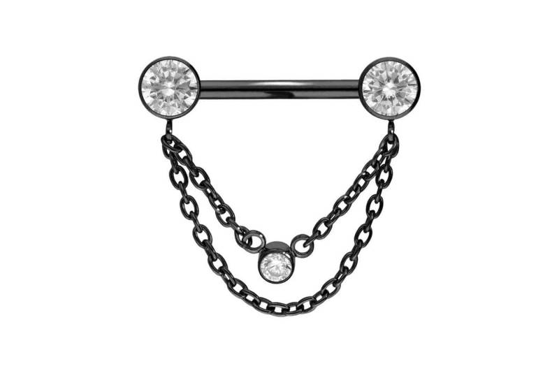 PIERCINGLINE Brustwarzenpiercing Titan Barbell mit Push Fit 2 KETTEN + KRISTALLDISCS (Barbells / 1 Stk) von PIERCINGLINE