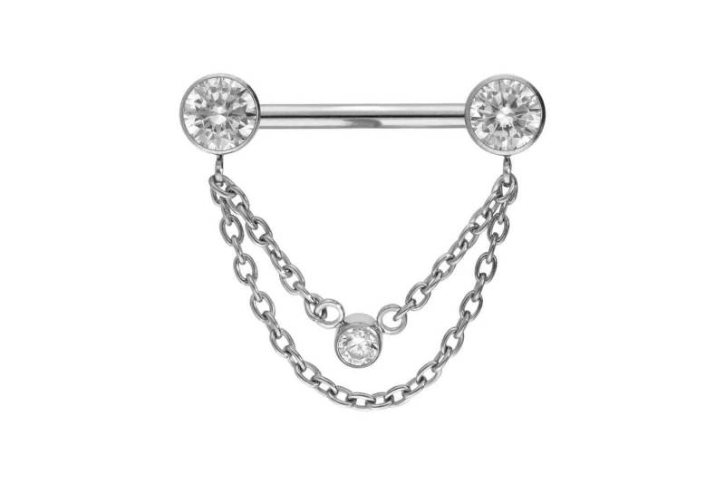 PIERCINGLINE Brustwarzenpiercing Titan Barbell mit Push Fit 2 KETTEN + KRISTALLDISCS (Barbells / 1 Stk) von PIERCINGLINE