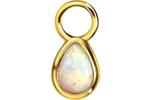 PIERCINGLINE Chirurgenstahl Anhänger für Clicker Piercing Ringe & Kreolen EINGEFASSTER SYNTH. OPALTROPFEN Ohr Helix Goldfarben von PIERCINGLINE