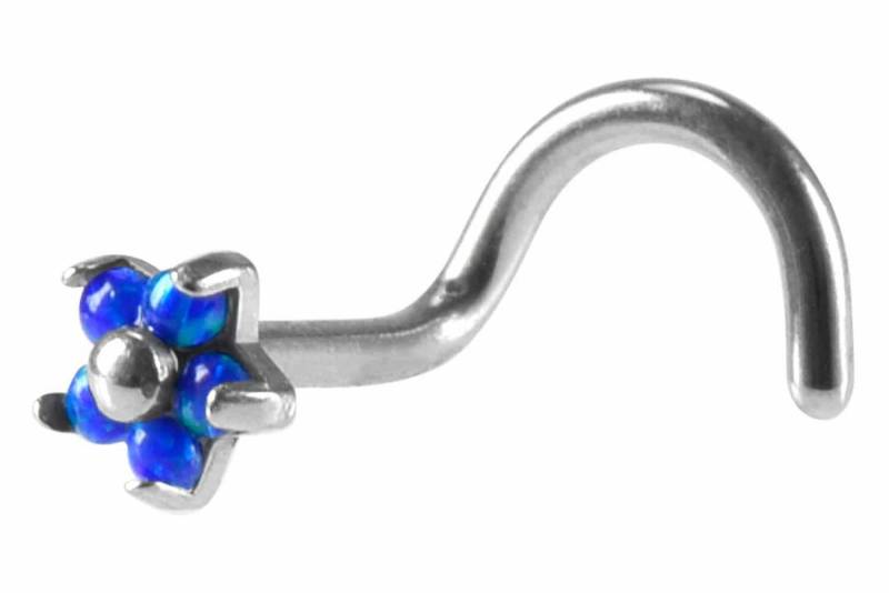 PIERCINGLINE Nasenpiercing Chirurgenstahl Nasenstecker Spirale BLUME MIT 5 SYNTHETISCHEN OPALEN (Nasenstecker / 1 Stk) von PIERCINGLINE
