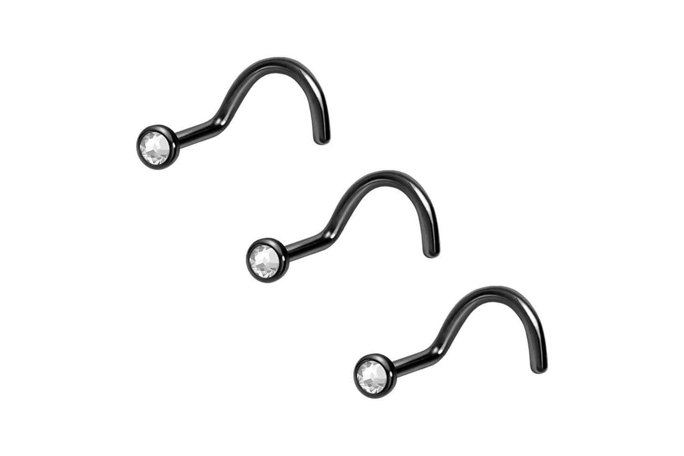 PIERCINGLINE Nasenpiercing SET Chirurgenstahl Nasenstecker Spirale FLACHE KRISTALLDISC (Nasenstecker, 3er Set) von PIERCINGLINE