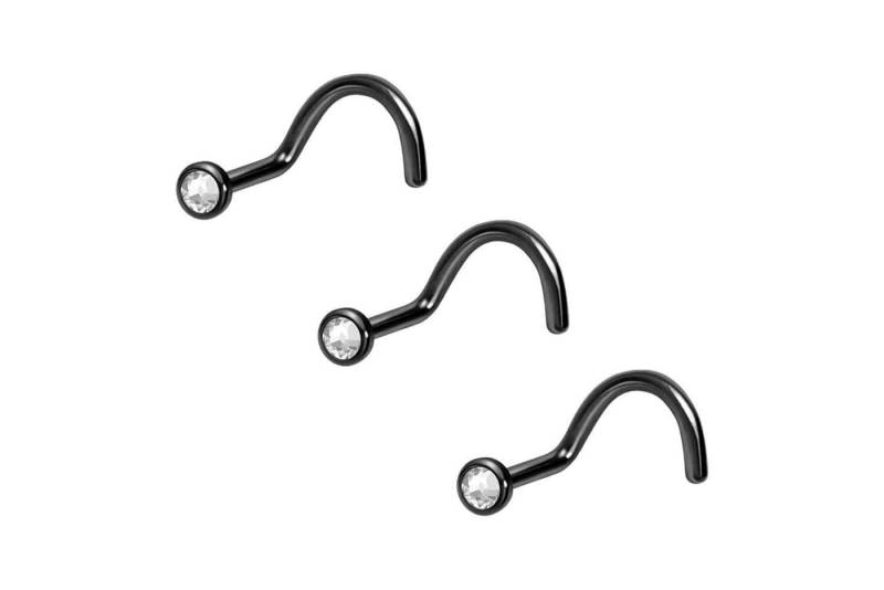 PIERCINGLINE Nasenpiercing SET Chirurgenstahl Nasenstecker Spirale FLACHE KRISTALLDISC (Nasenstecker, 3er Set) von PIERCINGLINE
